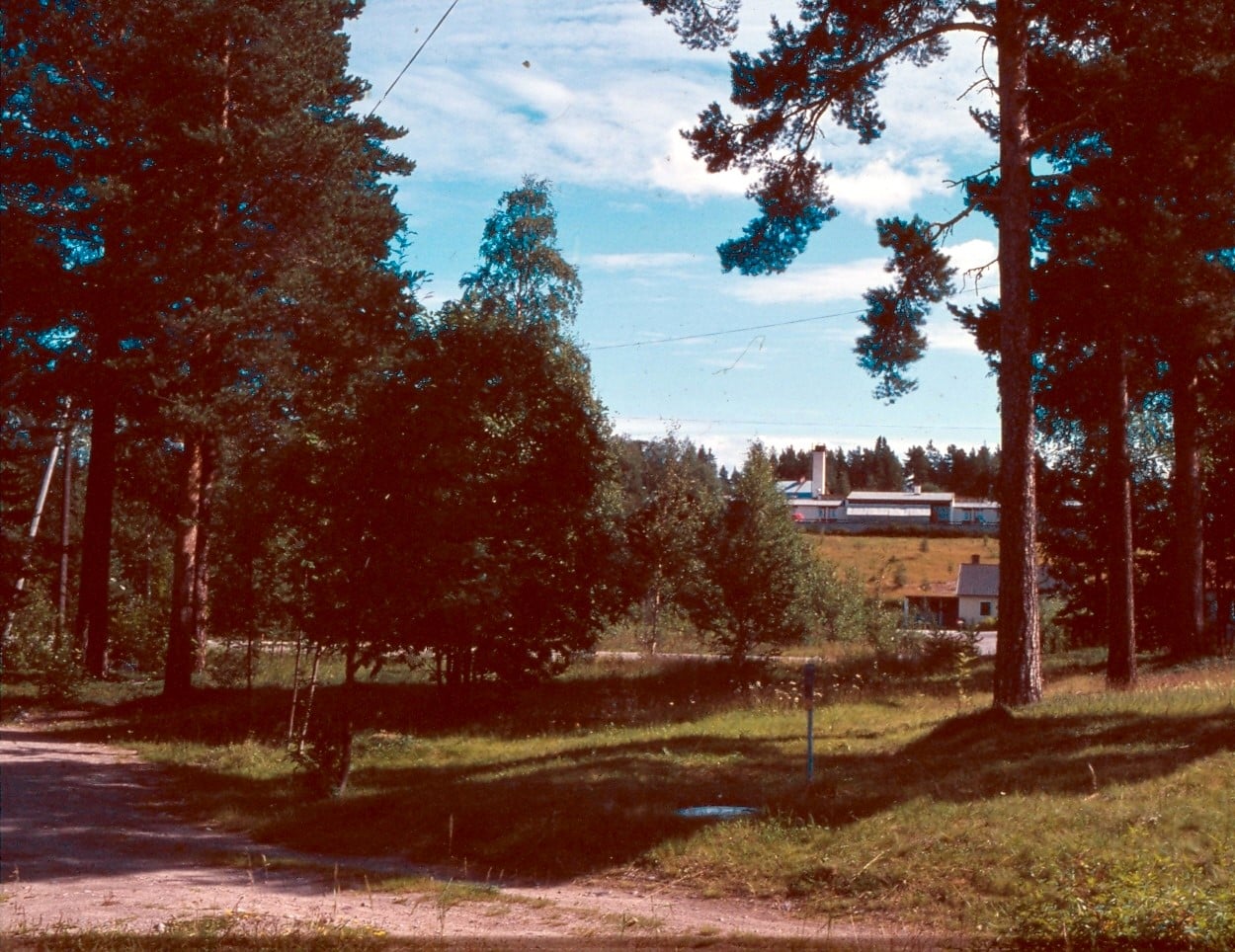 Utfarten från Handelsträdgården, ett stenkast från gamla Lillhärdalsvägen. På höjden Sörgårdsmons ålderdomshem med brant lutning ned mot Sörgårdsgatan. En fördel vintertid för den fartfyllda tefatsåkningen, blixtsnabba störtlopp och hoppbacke som var mycket populära bland barn och ungdom. Foto: Gustaf Persson